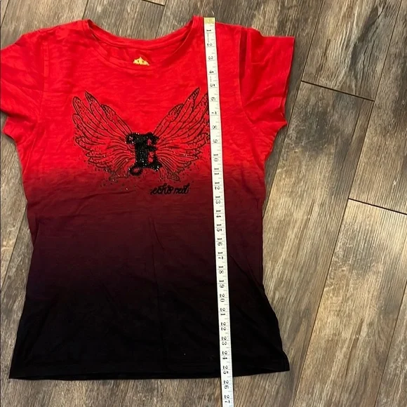 Red Black Short Sleeve T-Shirt Graphic Fitted Top - Picture 7 of 11